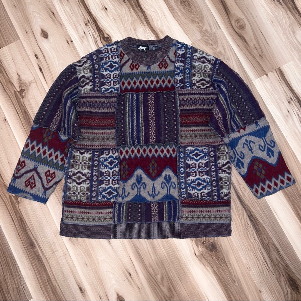 Unisex 90s Vintage Patchwork Cosby Sweater Grunge Indie Grandpa